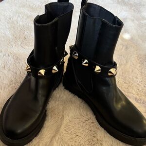 Zara Black Boots with Gold Studs
